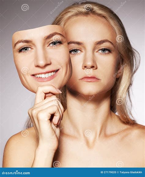 Woman with two faces. Mask stock photo. Image of hiding - 27179020