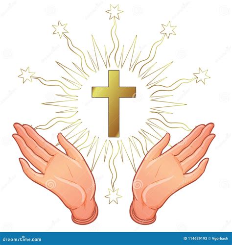 Holy Cross. Open Human Hands Showing a Main Symbol of Christiani Stock ...