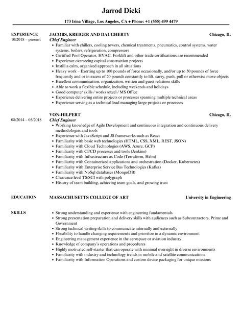 Chief Engineer Resume Samples | Velvet Jobs