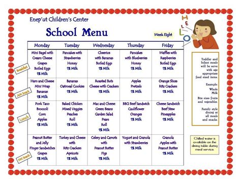 Pin by Tiffany Real on Menus | Daycare lunch menu, School lunch menu, Toddler menu