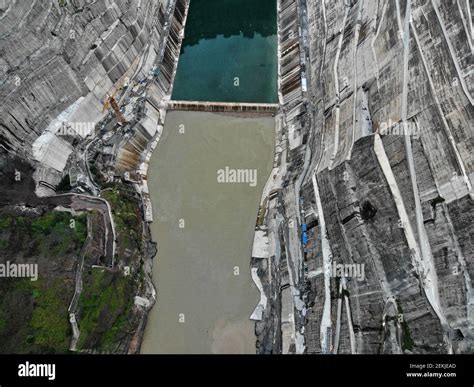 An aerial view of the Baihetan Dam£¬ a large hydroelectric dam on the Jinsha River, under ...