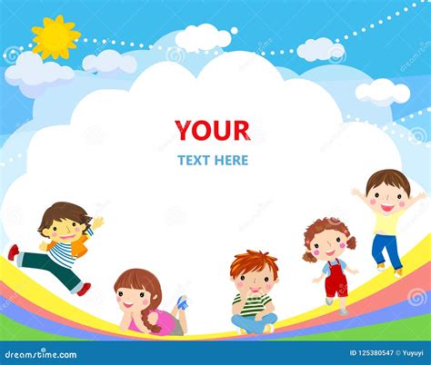 Cute Kids and Rainbow Background Stock Vector - Illustration of vacation, children: 125380547