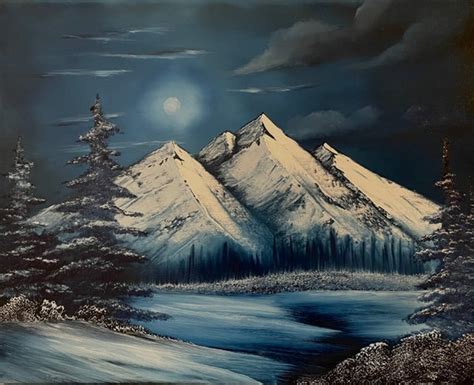 Bob Ross Style A Perfect Winter Night 16x20 Oil on Canvas - Etsy