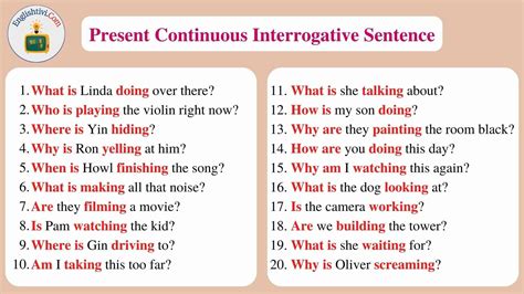 Present Continuous Tense Examples, sentences & formation Vocabulary Point