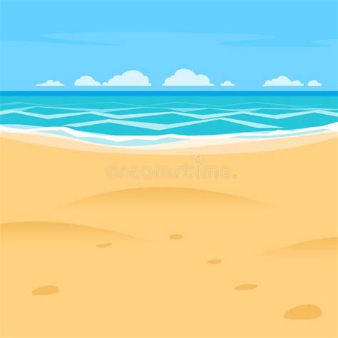 Sand beach simple cartoon style background. Sea shore view. Ocean ...