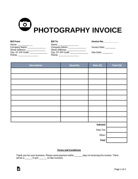 Invoice Template Photography