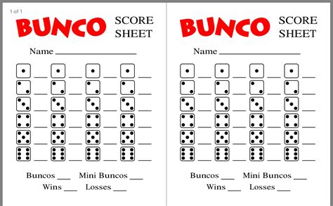 Free Printable Bunco Score Sheet