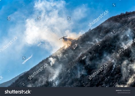 Firefighting Aircraft Dropping Water Fighting Fire Stock Photo ...