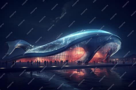 Premium AI Image | A whale shape illuminated building at night illustration