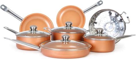 Non-Stick Copper Cookware 11pc Set with Induction Pans Copper pots and Pans Set saucepans Sets ...