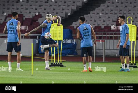 Jakarta. 18th June, 2023. Alejandro Garnacho (2nd L) of Team Argentina attends a training ...