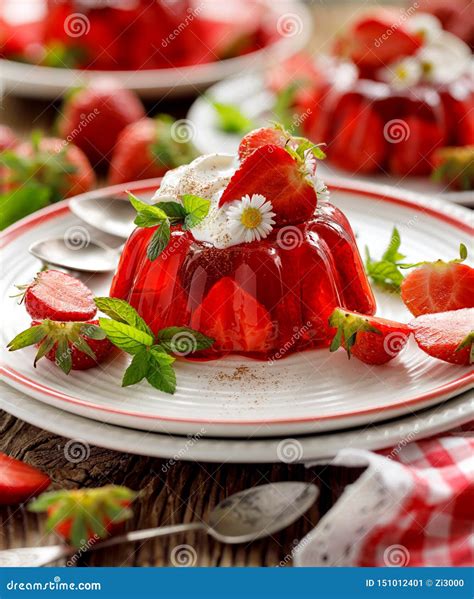 Strawberry Jelly with the Addition of Halfs of Fresh Strawberries, Mint ...