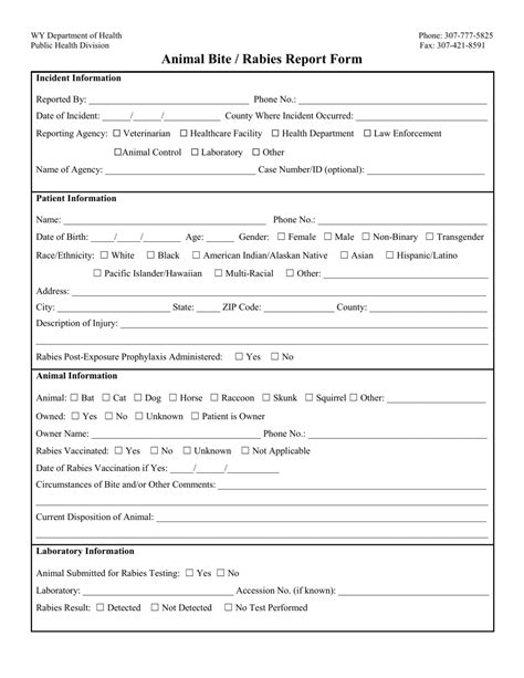 Wyoming Animal Bite/Rabies Report Form - Fill Out, Sign Online and Download PDF | Templateroller