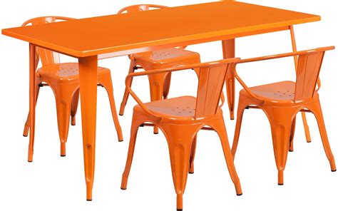 63Inch Rectangular Orange Indoor-Outdoor Table Set with 4 Arm Chairs from Renegade | Coleman ...