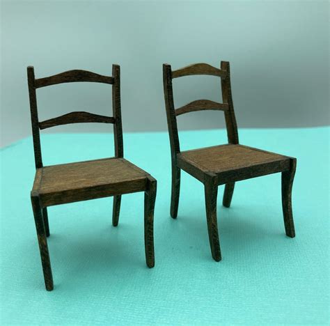 Vtg Rectangular Wood Dining Table with Chairs 1:12 Dollhouse | eBay