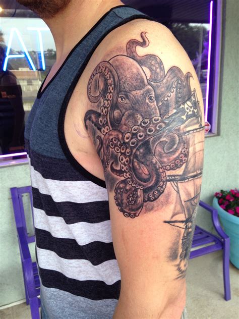 Black and Grey Octopus Tattoo by Diane Lange at Moonlight Tattoo - Seaville N.J. Moonlight ...