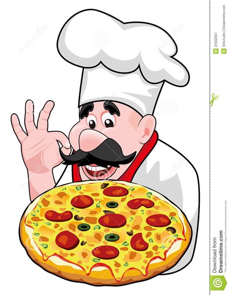 Vector Cartoon Chef with Italian Pizza Stock Vector - Illustration of crust, lunch: 31632307