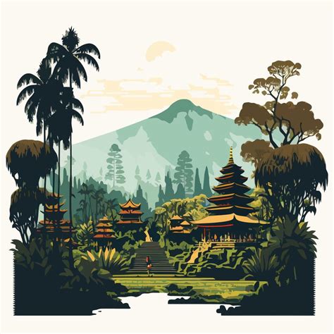 flat drawing illustration scenery of bali culture 17494293 Vector Art ...