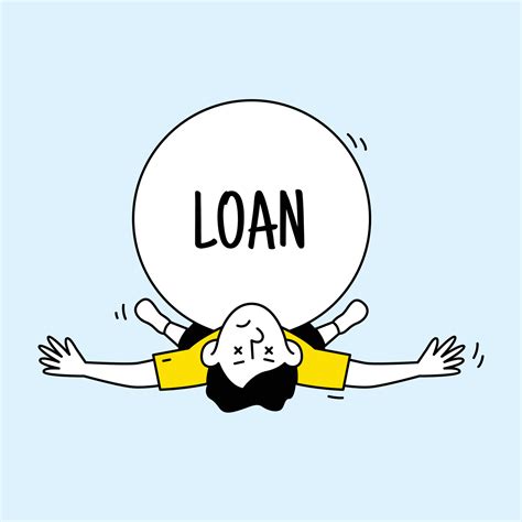 Man under Loan ball doodle cartoon character. Tax, debt and loan crisis and bankruptcy concept ...