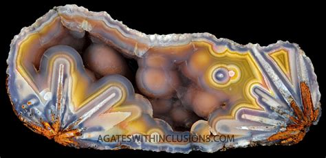 Barite pseudomorphs in agate appear as flat-bladed crystals and are ...