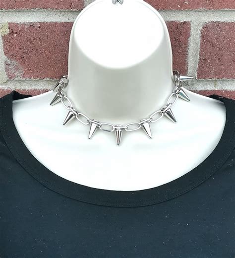 Spike Choker Necklace Spike Chain Choker Necklace Gothic - Etsy