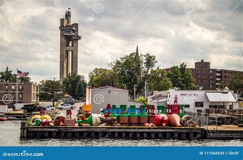 Sault Ste Marie Michigan Skyline Editorial Stock Image - Image of great ...