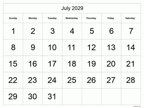 Printable July 2029 Calendar | Free Printable Calendars