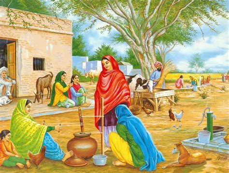 Village in Punjab | Village scene drawing, Art village, Art painting