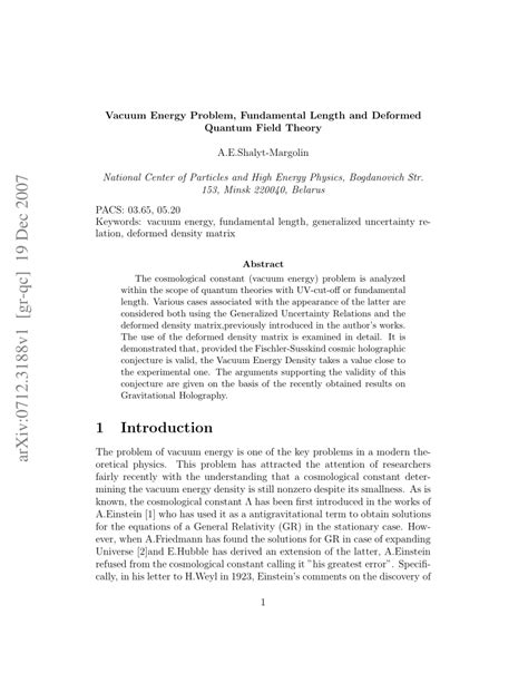 (PDF) Vacuum Energy Problem, Fundamental Length and Deformed Quantum Field Theory