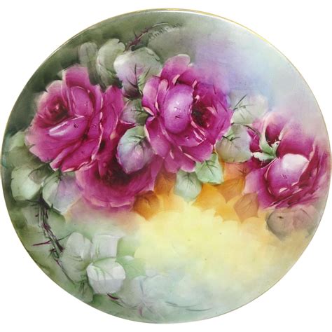 Antique French Limoges Plate Hand Painted Tea Roses | Flower painting ...