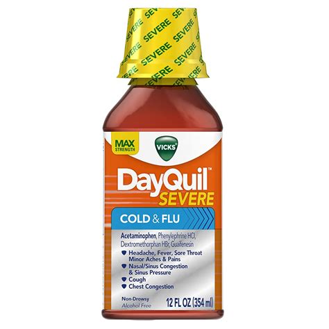 DayQuil SEVERE Cold and Flu Relief, Cold & Flu Liquid, 12 Fl Oz