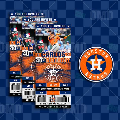 Houston Astros Ticket Style Sports Party Invitations – Sports Invites