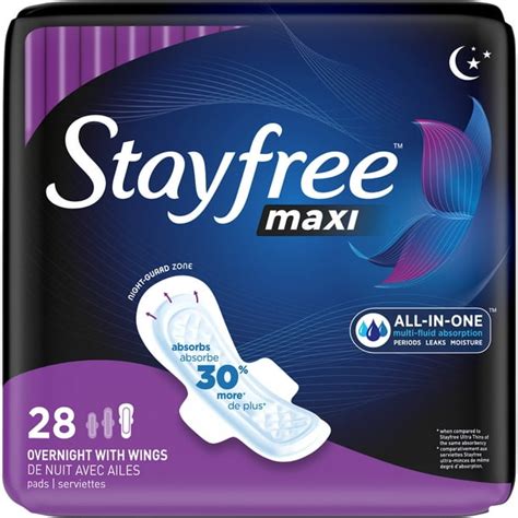 Stayfree Maxi, Overnight Pads with Wings, Unscented, 28 Ct - Walmart.com - Walmart.com