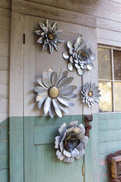 Kalalou Galvanized Metal Flower Wall Hangings- Set Of 5 | Metal wall ...