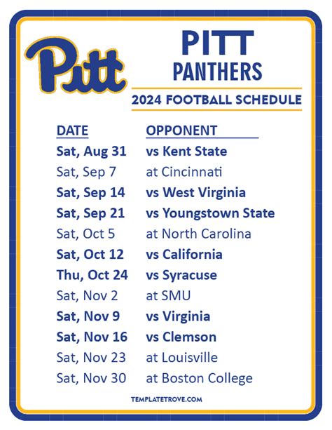 Printable 2024 Pitt Panthers Football Schedule