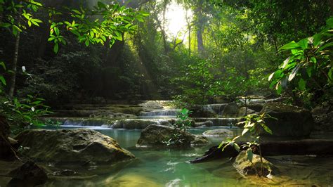 Relaxing view of Erawan waterfall, Erawan National Park, Thailand ...