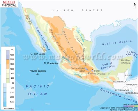 Physical Map of Mexico (Mapa Fisico de Mexico)