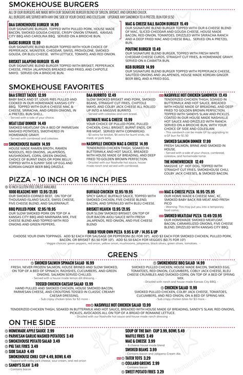 Menu at David Alan Alan's Smokehouse & Saloon restaurant, Mukwonago