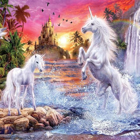 Amazon.com: Ceaco - Unicorns Glitter - Unicorn Waterfall Sunset - 100 Piece Jigsaw Puzzle : Toys ...