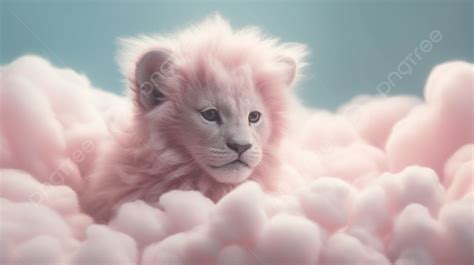 Fluffy Pink Lion Sits In A Cloud Background, Lion, Pink Fur, Cotton ...