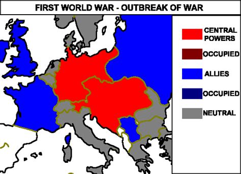 First World War: Map of Europe at the outbreak of war