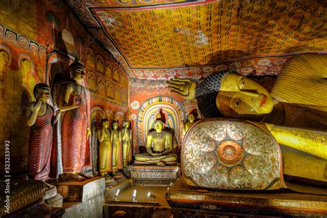 Buddha statue inside Dambulla cave temple in Sri Lanka. Cave III Maha ...