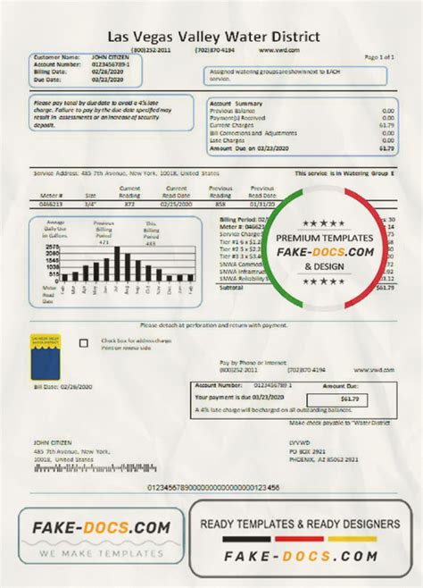 USA Las Vegas Valley Water District (LVVWD) utility bill template in ...