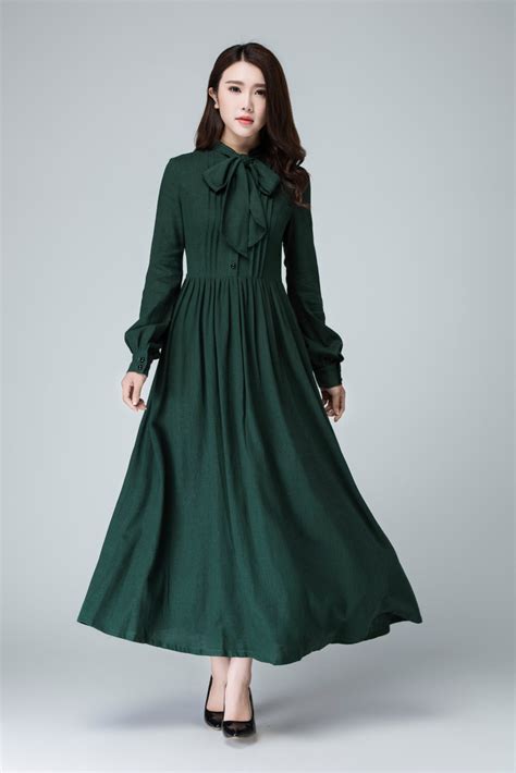 shirt dress linen shirt dress jade green dress Dark jade