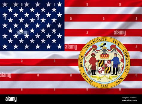 flag of USA with the emblem of Maryland, USA, Maryland Stock Photo - Alamy