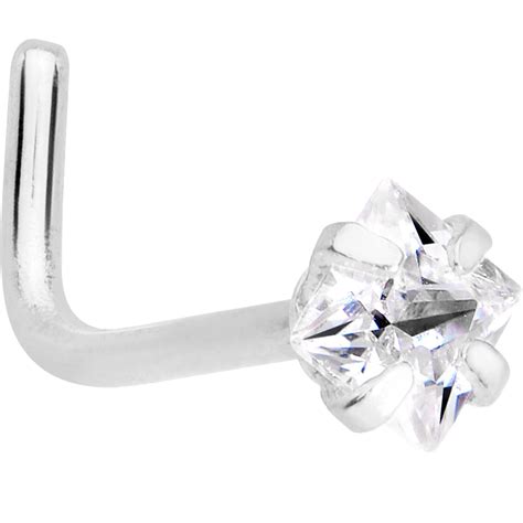 20 Gauge 1/4 Clear Square 2.5mm CZ Gem Steel L-Shape Nose Ring