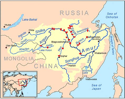 Existing and planned hydroelectric dams in the Amur River Basin. | Download Scientific Diagram