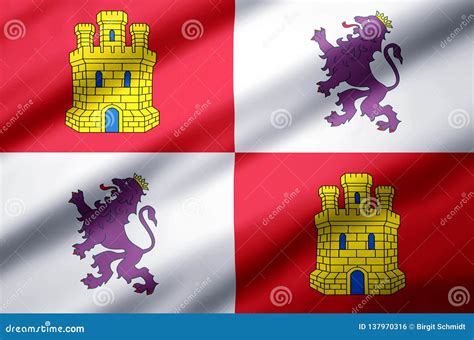 Castilla Y Leon Realistic Flag Illustration. Stock Illustration ...