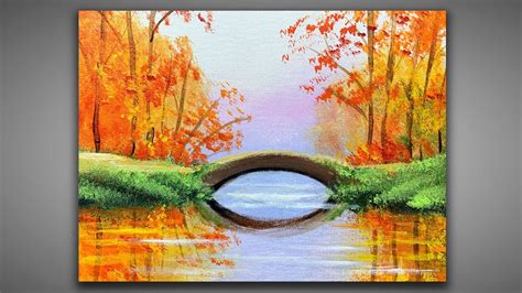 Autumn Landscape / Acrylic Painting Step by Step / A Bridge Over the Water / Painting Demo 349 ...