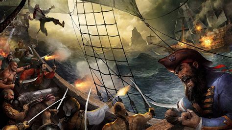 Pirates battling on sea painting, pirates, ship, war, artwork HD ...